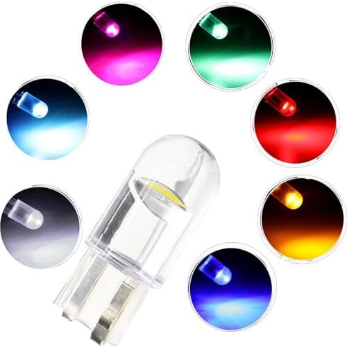 2pcs/10pcs W5W 194 T10 Glass Housing Cob LED Car bulb 3000K 6000K White Green Blue Red Wedge License Plate Lamp Dome Light