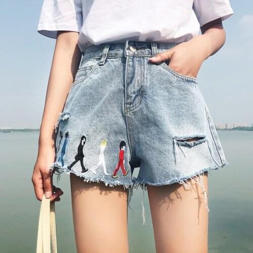 2020 Womens Spring-Summer New Frayed Denim Shorts