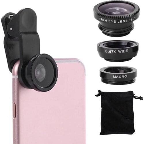 3 in 1 Fish Eye Lens Wide Angle Macro Fisheye Lens 0.67x Wide Angle Zoom Lens Fish Eye Macro Lenses Camera Kits With Clip Lens