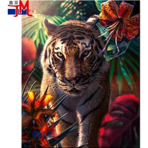 Flower,Animal Diamond Painting Cross Stitch Tiger And Flame Lily 5D Diy Diamond Embroidery Wall Sticker Mosaic Full Square Round