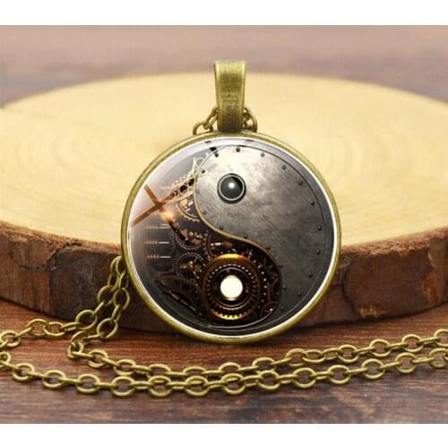 2020 Hot Sale Steampunk yin-yang Time Crystal Necklace Pendant Vintage Style For Women Man Necklaces Gift