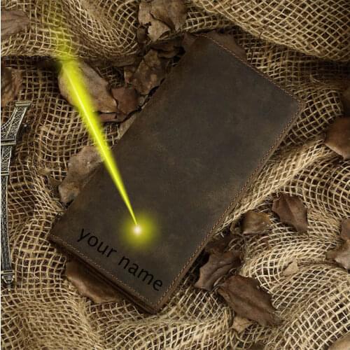 19x9cm men long folded wallet top layer cowhide genuine leather free name logo picture customized