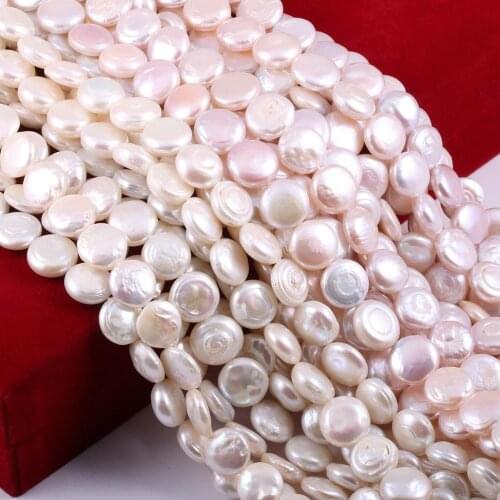 Natural Freshwater Pearl Beads Button Shape White Beads for DIY Necklace Bracelet Jewelry Making DIY for Women Size 12-13mm