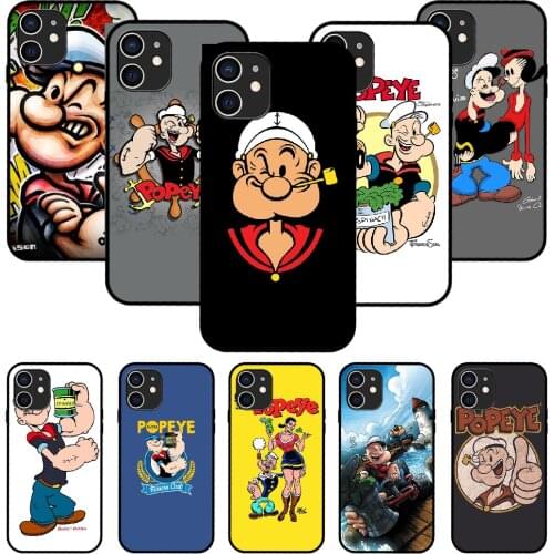 For iPhone 11 12 8 Plus Mini Pro X XR XS Max 4 5 7 6 6S 8 SE Phone Case Black Cover Waterproof Art Etui Popeye The Sailor Man