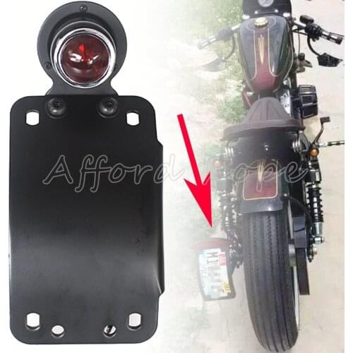 Black Round Side Mount Curved Vertical Model License Plate 3/4" Hole Bracket Housing Brake Tail Light For Harley Chopper Bobber