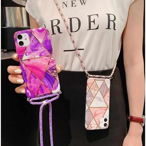 DIY electroplate geometric necklace Lanyard Phone Case For Samsung A51 A71 S20Plus A10S A20S Note10Plus Soft IMD Colorful Cover