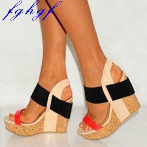 FGHGF new. Elegant free fashion, multi-colored leather, 15.5cm wedge, womensWedges sandals