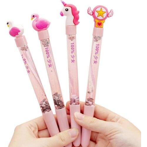 1PC Kawaii Bling Bling Pink Unicorn Black Ink Gel Pen For Girls School Office Stationery Ballpoint Pens Supplies