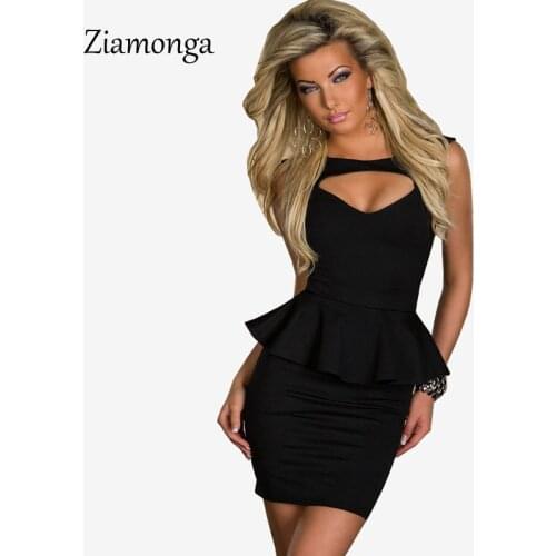 Hot Sale Plus Size M L XL Sexy Hollow Out Chest Peplum Dress Women Ladis Cutout Bandage Tunic Club Dress White Black Pink C0357