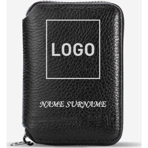 Customisable Zip-Around Leather Card Holder Wallet Black