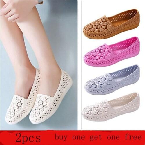 2PCS Summer Flat Sandals Woman Casual Ladies Womens Flat Sandals Hollow Non Slip Nurse Shoes White Sandals Women Beach Sandals