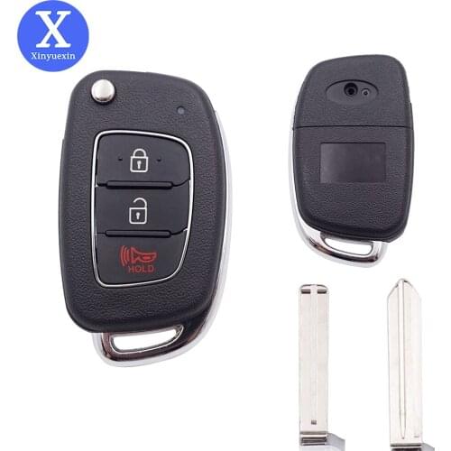 XINYUEXIN Remote Key Shell for HYUNDAI Tucson Santa Fe 2+1Buttons Flip Folding Key for 15-19year Hyundai 3Button Key Replacement