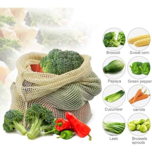 Reusable Produce Storage Bag Eco Friendly Cotton Mesh Bags Fruit Vegetable ecologico Storage Bags Home Kitchen Organizer
