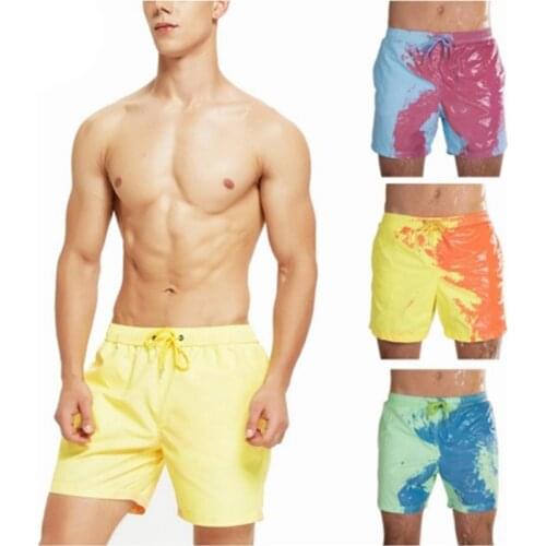 Men Color-changing Beach Shorts Summer Quick Dry Surf Swimwear Pants Warm Color Discoloration Swimming Trunks Surf Board Shorts
