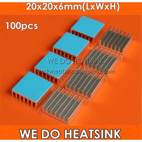 WE DO HEATSINK 100pcs 20x20x6mm Aluminum Cooling Cooler Heatsinks With Blue Thermal Conductive Adhesive Tape Sticky