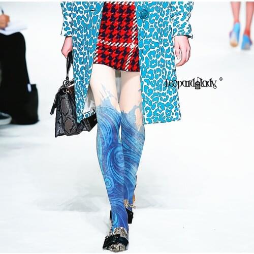 Spring Autumn and Winter Tights Women Pantyhose Fashion Casual Modal Cotton Stockings Blue Ocean Printing