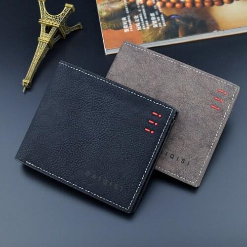 New Mens Short Wallet Simple Retro Thin Frosted Wallet Young Mens Large-capacity Horizontal Soft Wallet