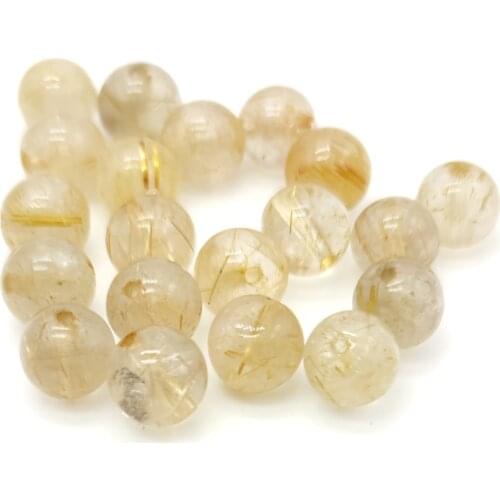 Wholesale Natural Stone Gold Rutilated Quartz Citrines Natural Stone Beads Round Loose Beads DIY Bracelet Necklace 8mm