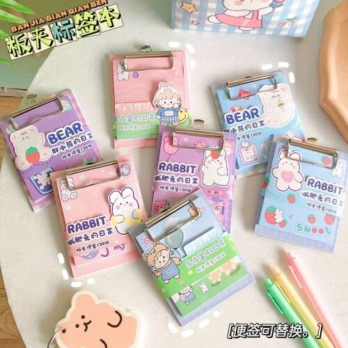 30pcs/1pad Portable Notebook Sticky Notes Board Clip Cute Mini Message Notepad Kawaii Memo Pad School Stationery Supplies