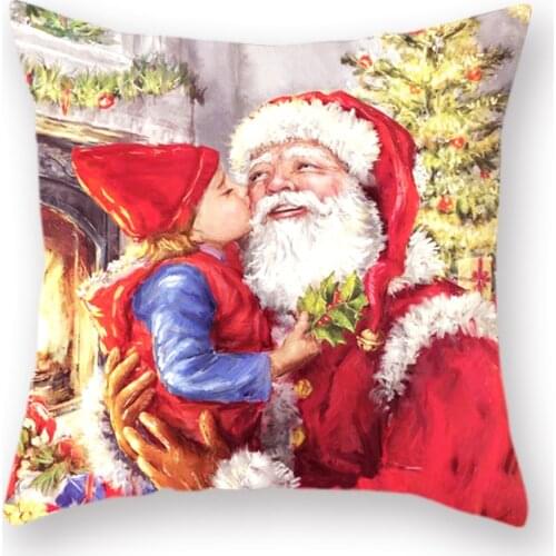 Merry Christmas Sofa Cushion Cover Santa Snow Lodge Dog Print Happy New Year Pillowcase Decorations for Home 45x45cm