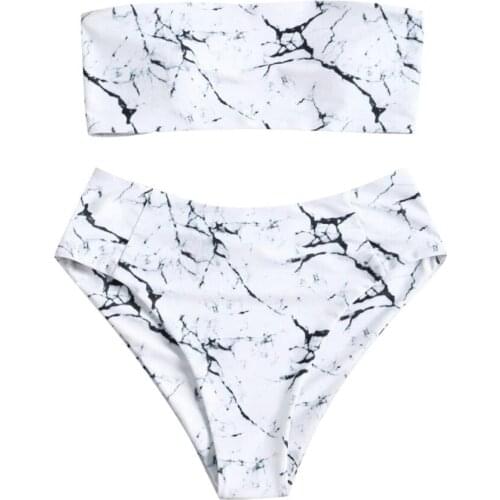 Sexy Women Bikini Set Print strapless Padded Swimwear Bathing Swimsuit Beachwear High Waist Summer female Brazilian Bikini Set