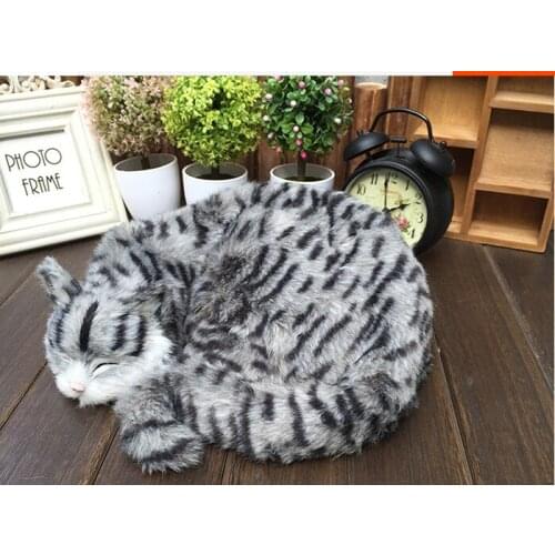 Cute simulation sleeping cat toy polyethylene & furs cute gray stripe cat model about 29x31x10cm 2025