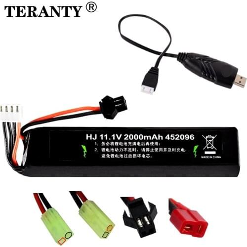 TERANTY Power Water Gun Lipo Battery Charger sets 3S 11.1V 2000mAh for AKKU Mini Airsoft BB Air Pistol Electric Toys Guns Parts