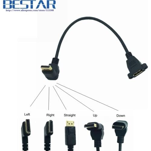 DisplayPort Male to Female 90 Degree Up & Down & Left & Right Angled Extension Cable with Screw Panel mounting hole 2K*4K@60Hz
