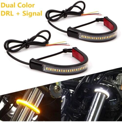2Pc Universal LED Motorcycle Turn Signal Light & DRL Amber White Moto Flasher Ring Fork Strip Lamp Flashing blinker 12V