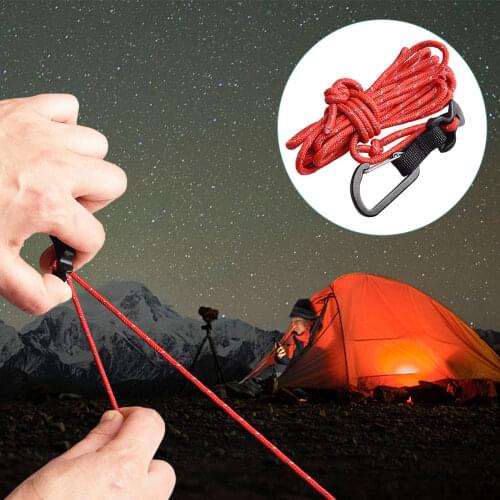Reflective Tent Rope With Carabiner Hook 4 X 4mm Windproof Ropes For Camping Hiking Fishing Tent Rope Accessories