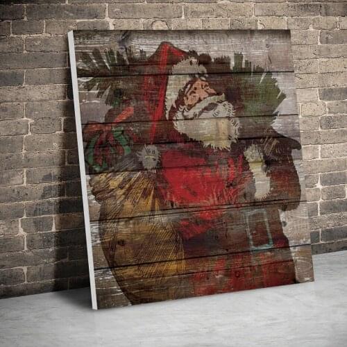 Framed Vintage Jolly Santa Christmas Posters Canvas Paintings Wall Art Canvas Prints Pictures Kids Room Home Wood Inner Frame