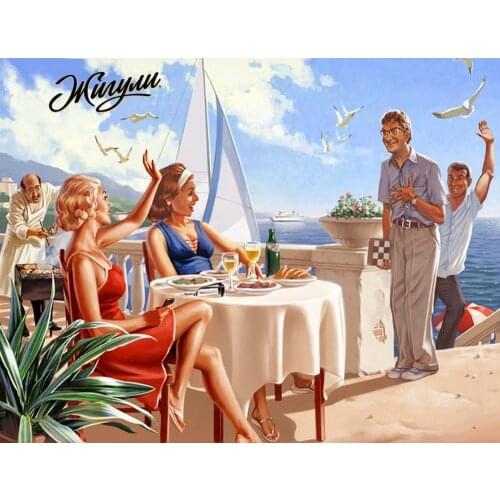 Vintage Soviet Russian Pin Up Girls Seaside Meal Retro Poster Canvas Painting DIY Wall Paper Posters Home Decor Gift