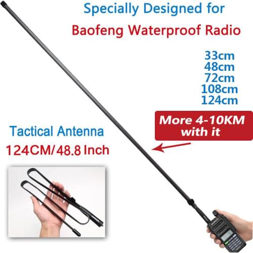 ABBREE 124CM Waterproof Foldable Tactical VHF/UHF 144/430MHz Antenna For Baofeng UV-XR UV-9R Plus Waterproof Radio Walkie Talkie