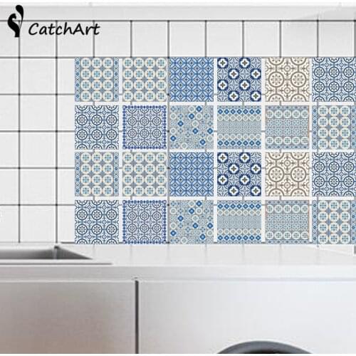 Waterproof Vintage Blue and white porcelain Self-adhesive Wall Sticker Floor Sticker Anti-Oil Wallpaper Color Kitchen Bathroom