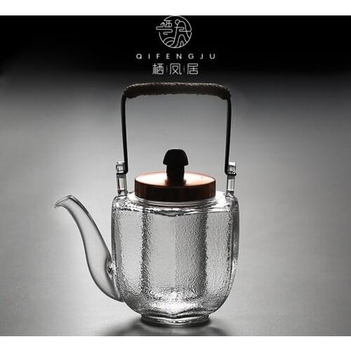 Japanese hammer-shaped heat-resistant glass boiling teapot beaming large flower Chinese Kungfu filter tea pot