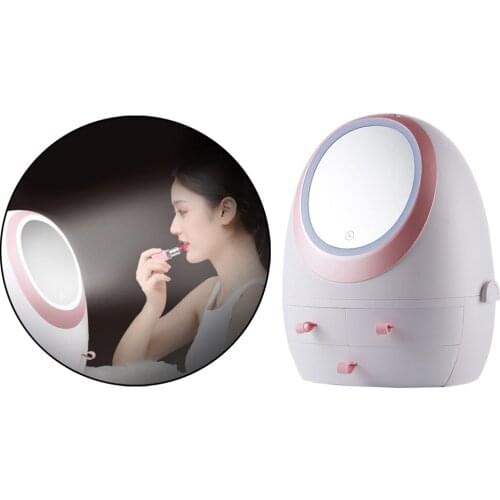 Makeup Mirrors Makeup Cosmetic Storage Case Box Organizers LED Mirror with Makeup Organizer for Dressing Table