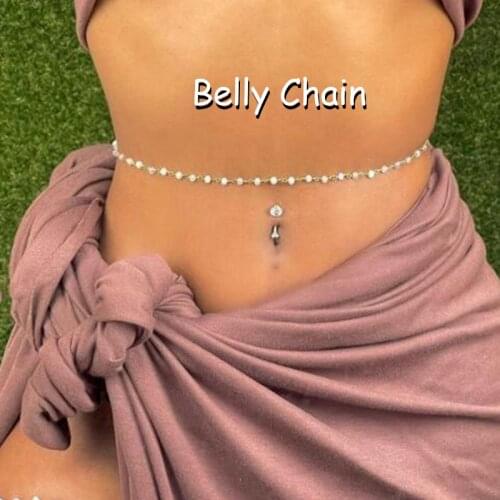 Y2K Accessories Geometric Pearl Belly Chain for Women Egirl Aesthetic Punk Fashion Vintage Body Accessories Friends Gifts New