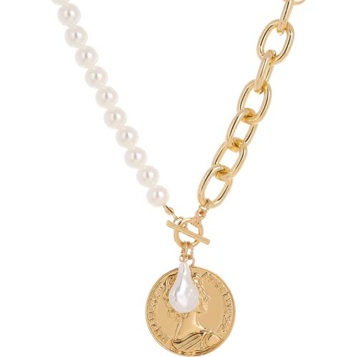 Vintage Metal Coin Chain Choker Necklace For Women Fashion Pearl Portrait Chunky Chain Necklaces Jewelry