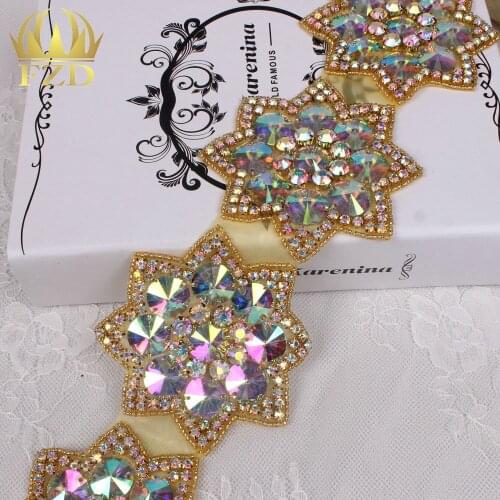 10yards) FANGZHIDI Wholesale 1 Yard Sew On Hot Fix ab crystal rhinestone trimming For Wedding Dresses Garment Accessories