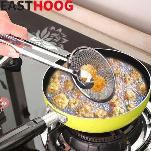 2 In 1 Stainless Steel Fried Food Oil Scoop Kitchen Colander Strainer Drain Oil Folder for Kitchen Accessories Gadgets Supplies