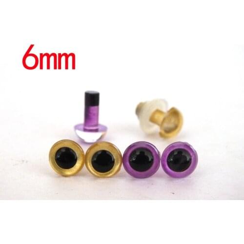 20pairs 6mm gold and purple color safety eyes with white washer