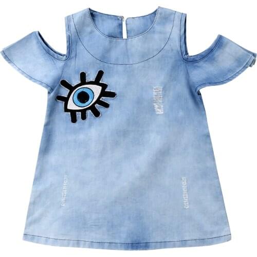 2018 Casual Kids Baby Girl Denim Big Eyes Dress Off Shoulder Dresses Clothes Summer Sundress Size 1-5T