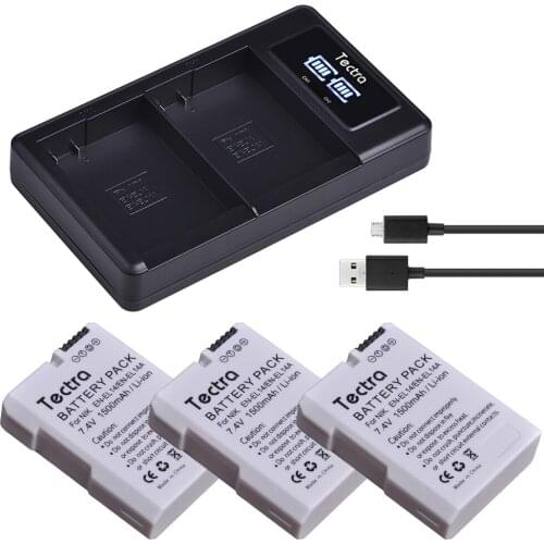 Tectra 3pc ENEL14 batteries EN-EL14a EN-EL14 EL14 camera battery+LED Dual Charger for Nikon P7800 P7100 D3400 D5500 D5300 D5200