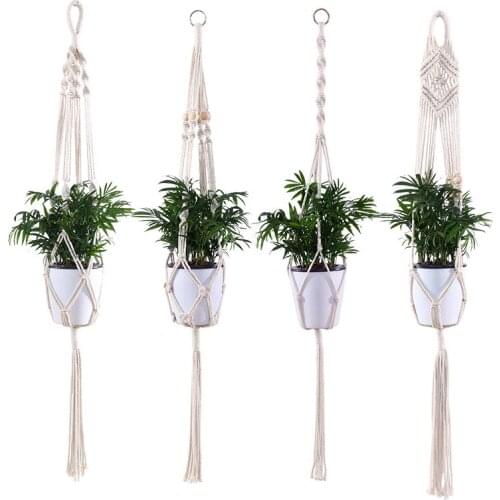 4pcs Handmade Macrame Plant Hanger Cotton Rope Hanging Basket Wall Hanging Planter Flower Pot Holder For Home Garden Decorations