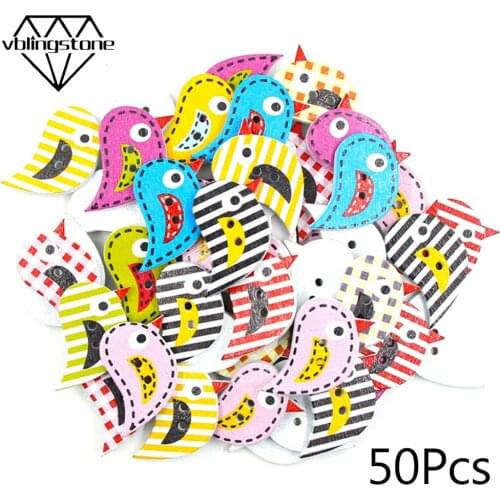 50Pcs 21x29mm Multicolor Bird Shape Buttons For Clothes Cartoon Wooden Button For Children 2-Holes Cute Sew Buttons DIY Crafts