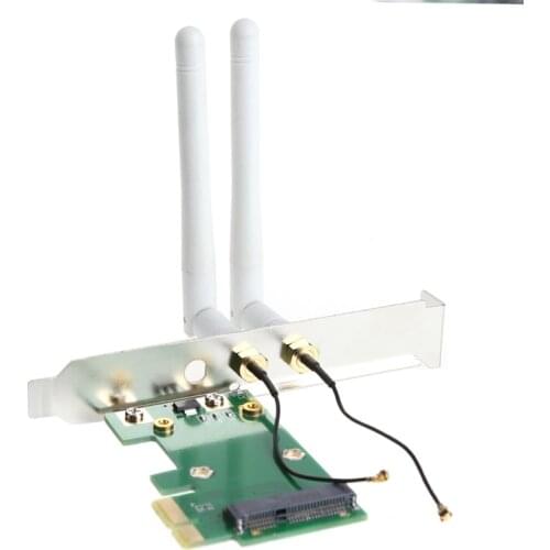 Mini PCI-E to PCI-E 1X Desktop Adapter Convertor with Two Antennas for Wireless Wifi Card