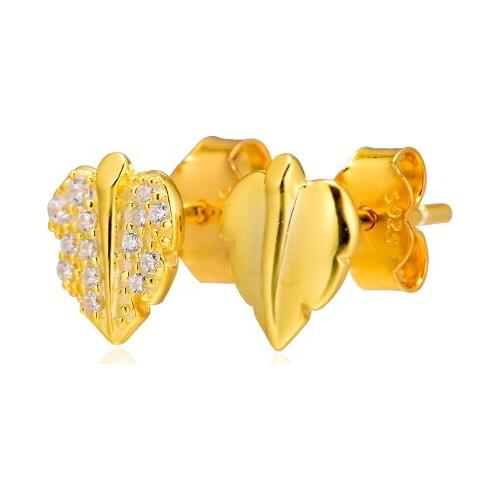 Shine Shining & Sparkling Leaf Stud Earrings 925 Sterling Silver Jewelry Free Shipping