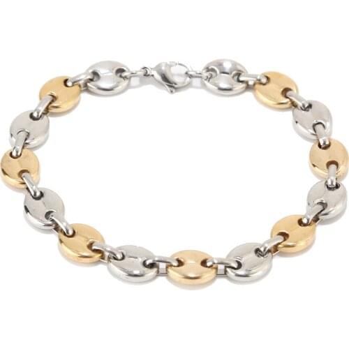 Stainless Steel Coffee Beans Link Chain Bracelet Curb Cuban Chain Gold Color Bracelets for Men&Women