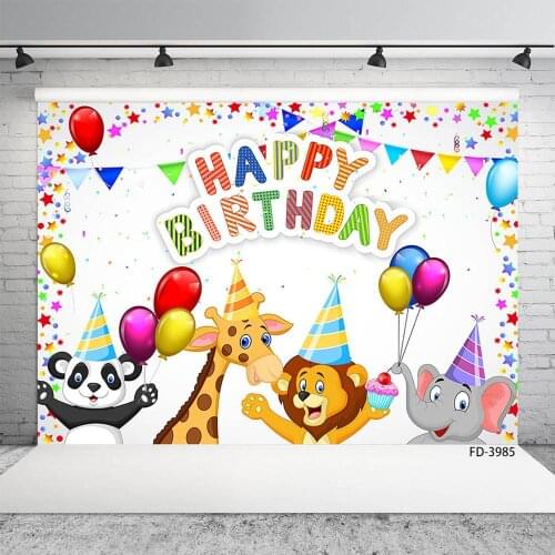 Cartoon Animals Happy Birthday Party Banner Photography Backgrounds Decor Baby Shower Newborn Photo Booth Studio Props Backdrops
