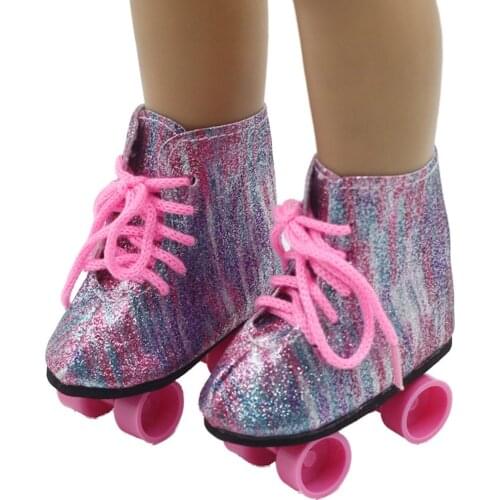 Baby Mini Glitter Fashionable Entertainment Shoes Skateboard Girls Toys Accessory Roller Skates Gift For 18inch American Dolls